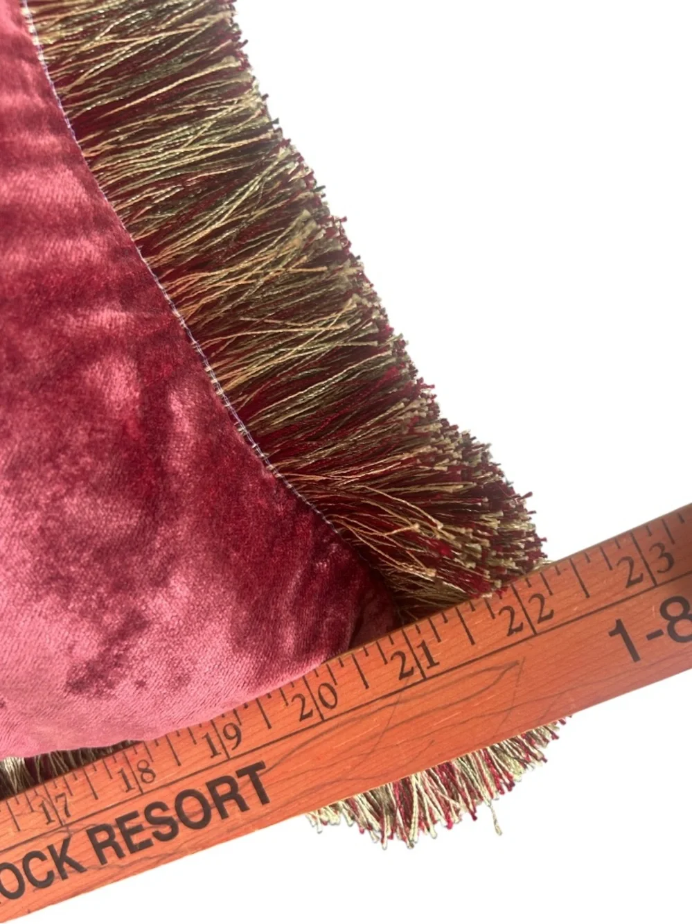 Vintage Pink Berry Velvety Pillow w Fringe